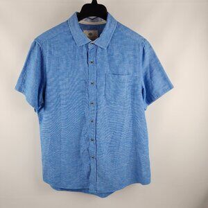 Report Collection Mens Large Blue Linen Blend S/S Button Up